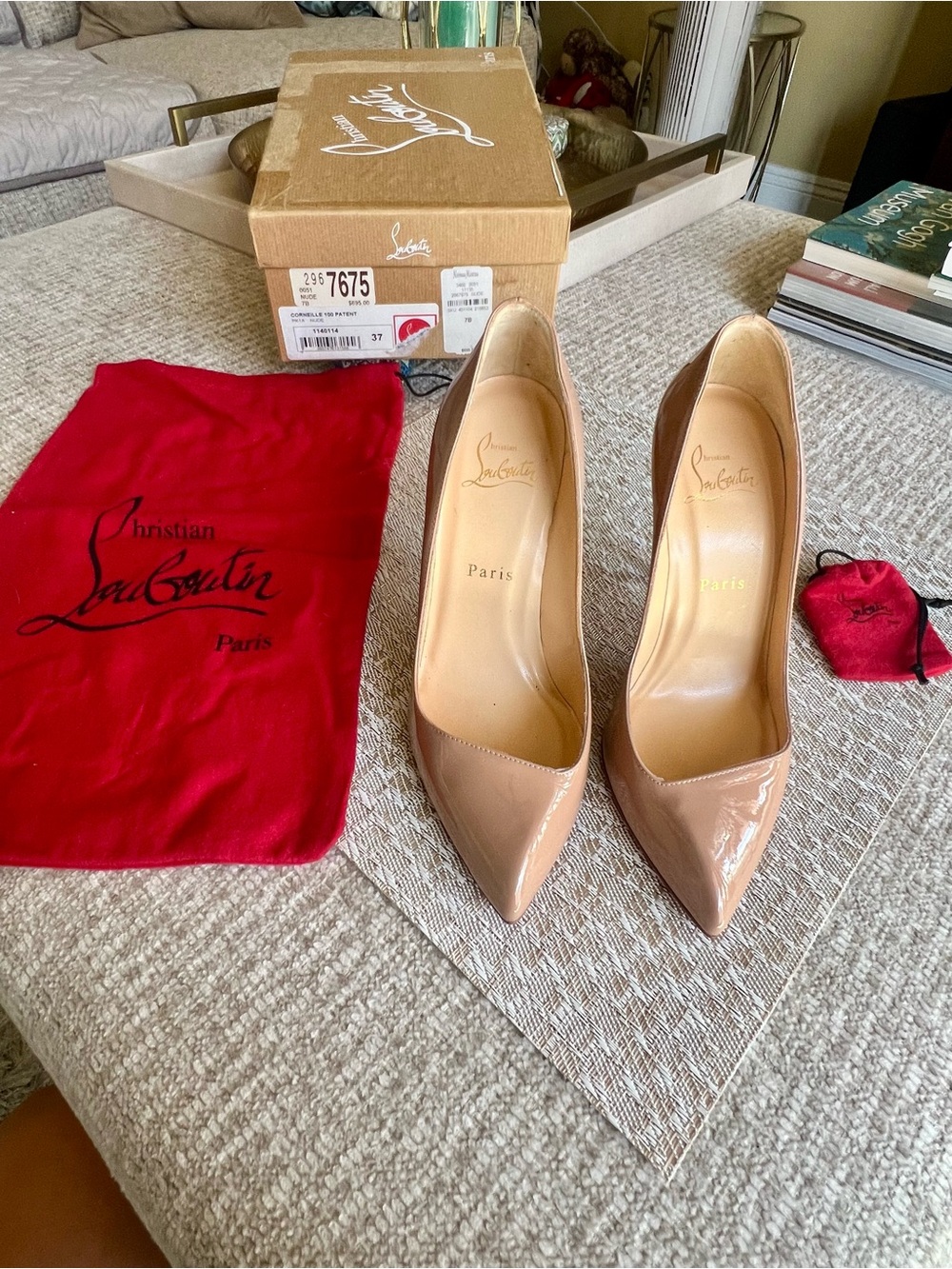 Christian Louboutin Nude Corneille 100 Patent Leather Heels-Size 37